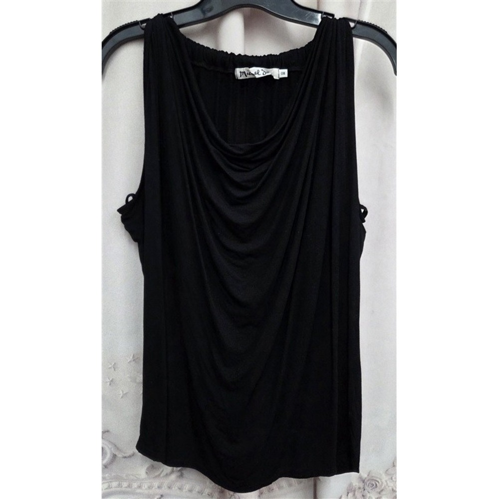 NWOT Michael Stars OS Jersey Lycra Draped Halter Shirt Top Black 131993